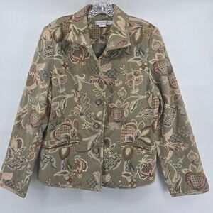 Napa Valley Tapestry Jacket Large Sage Green Floral Blazer Button‎ Front